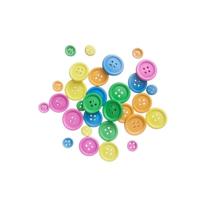 Assorted Wooden Buttons Neon Colours (Pack of 30)