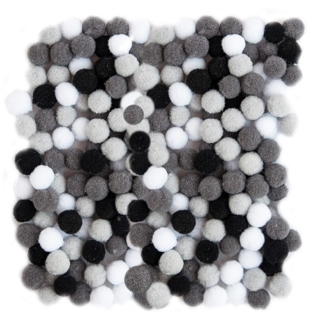 Black & White Pompoms 1cm (Pack of 120)