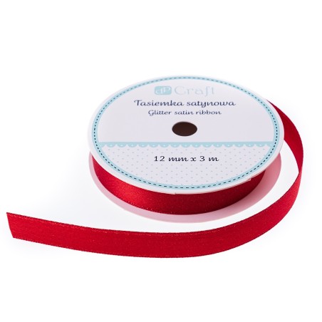 Glitter Satin Ribbon 1cm wide, 3m length (Red)