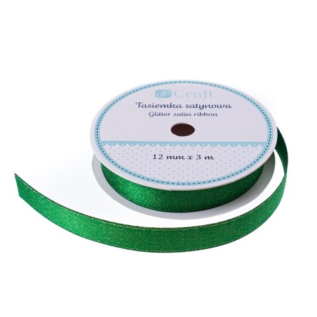 Glitter Satin Ribbon 1cm wide, 3m length (Green)