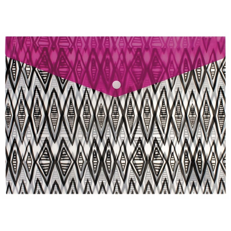 A4 Button Button Folder (Plastic - Pink/Grey)
