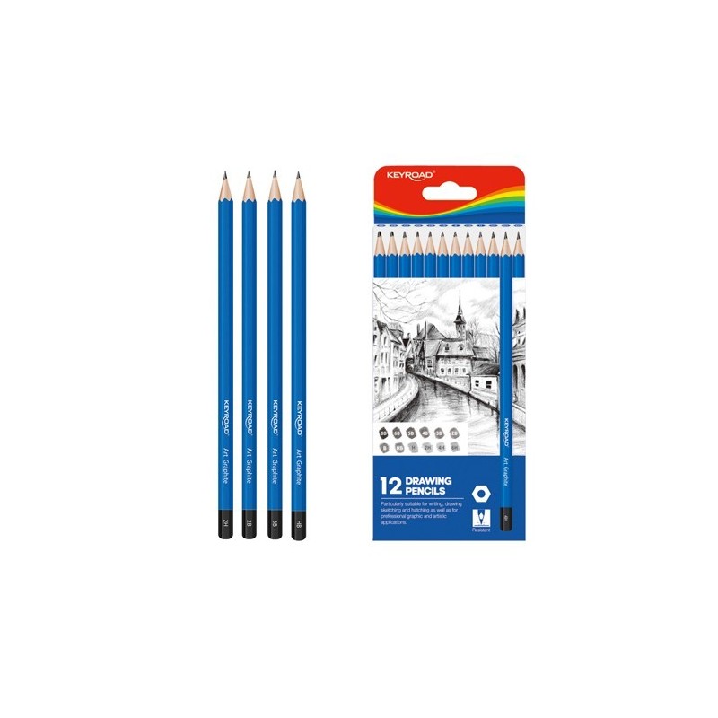 Keyroad Drawing Pencils Pack of 12 (8B,6B,5B,4B,3B,2B,B,HB,H,2H,4H,6H)