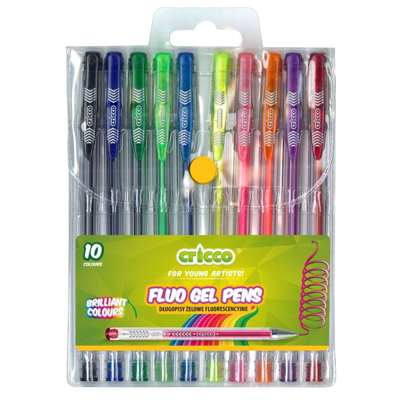 Cricco Fluo Coloured Gel Pens (Pack of 10)
