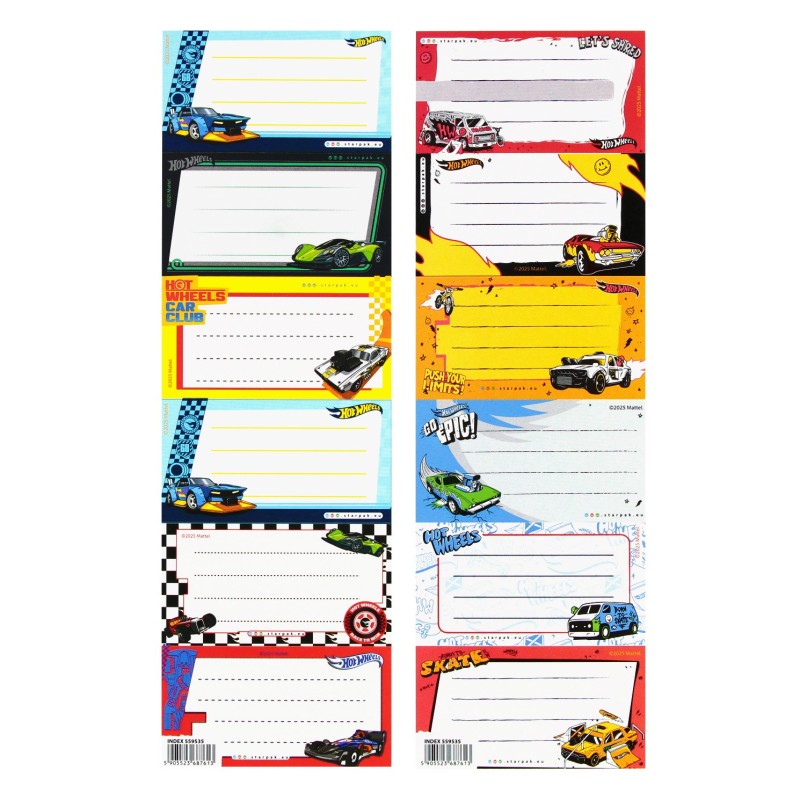 Hot Wheels Exercise Book Labels (2 Sheets - 12 Labels)