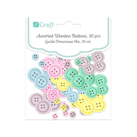 Assorted Wooden Buttons Pastel Colours (Pack of 30)